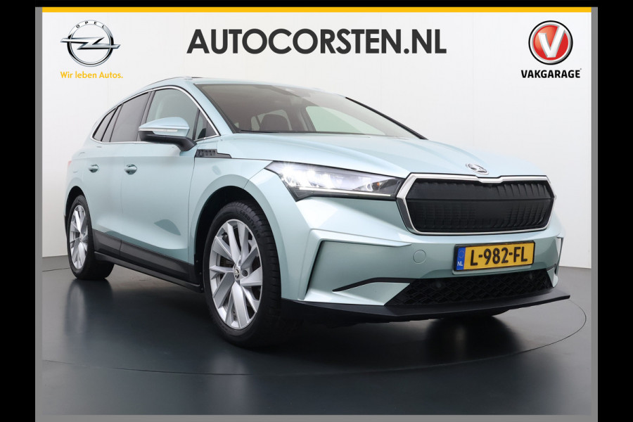 Škoda ENYAQ iV 60 Panoramadak Leder Stuur+Stoel+Achterbankverwarming 3-Zone Ecc Navi Apple Carplay Android Auto Draadloze Telefoonlader SOH 90.6% Elek.Achterklep Privacy Glas Lmv 20" Led Pdc Isofix DAB Lane Assist Dealeronderhouden Origineel Nederlandse Auto Zeer Compleet
