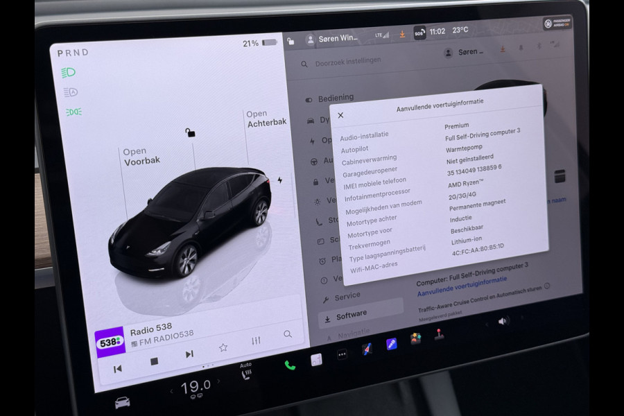 Tesla Model Y Long Range AWD 75kWh Warmtepomp Stoel+Stuur+Achterbankverwarming Premium Audio Leder Adap.Cruise Navi Camera's Ecc Keyless Voorv Elek.Achterklep AMD Ryzen™ Google Maps Dog+Kampeer modus Lmv 19" Led Privacy Glas Fabrieksgarantie op Accu en Motor tot 13-4-2031/192.000KM