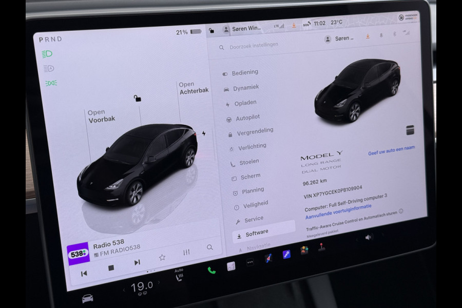 Tesla Model Y Long Range AWD 75kWh Warmtepomp Stoel+Stuur+Achterbankverwarming Premium Audio Leder Adap.Cruise Navi Camera's Ecc Keyless Voorv Elek.Achterklep AMD Ryzen™ Google Maps Dog+Kampeer modus Lmv 19" Led Privacy Glas Fabrieksgarantie op Accu en Motor tot 13-4-2031/192.000KM