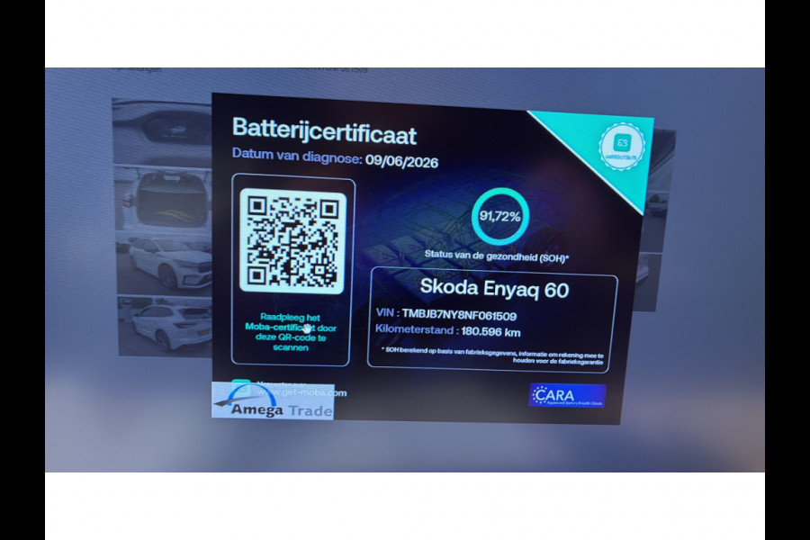Škoda ENYAQ iV BWJ 2022 | 60 Sportline SOH 91,72% | SPORTSTOELEN | LEER/ALCANTARA | CARPLAY | CAMERA A | CLIMA |