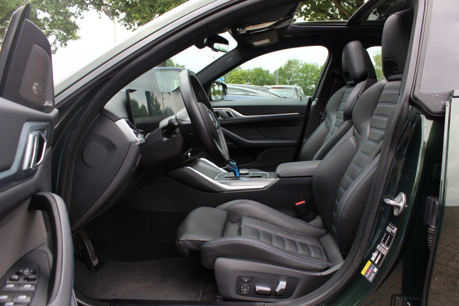 BMW i4 eDrive40 High Executive 84 kWh / SoH 95% / Trekhaak / Schuifdak / Camera / Head-up / Leder / 19'' / CarPlay / Stoelverwarming / Sfeerverlichting / Dodehoek / ACC