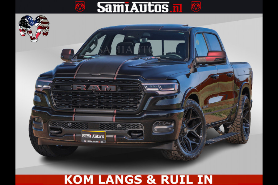 Dodge Ram Limited Night High Output 540HP 706Nm | Massage + Full Option | De Meest Luxe en Volle Pick-Up in zijn Klasse | Comfortabele Dubbele Cabine met Royale 5 Zitplaatsen | BPM vrij | Nu Leverbaar uit Voorraad | Voorraad Nr 2335 - 5153 | De specialist in Amerikaanse pick‑ups in Nederland en Europa.