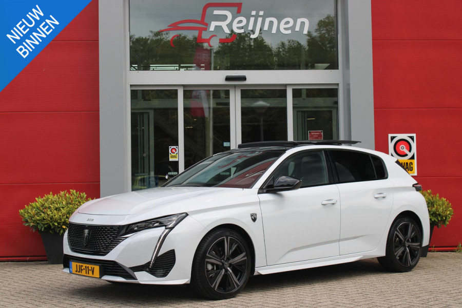 Peugeot 308 1.2 Hybrid 145PK AUTOMAAT GT | PANORAMA SCHUIF/KANTEL DAK | AFNEEMBARE TREKHAAK | NAVIGATIE | SENSATION PACK: FOCAL HIFI SYSTEM (PREMIUM HIFI SYSTEEM MET 10 SPEAKERS)/DRAADLOZE TELEFOONLADER | 360° VISION & DRIVE ASSIST PLUS PACK: ACHTERUITRIJCAMERA 360° VISEOPARK 3 (4 CAMERA'S)/PARKEERHULP VOOR EN ACHTER/ANTI DIEFSTAL ALARM/PEUGEOT i-COCKPIT MET CONFIGUREERBAAR 3D-INSTRUMENTENPANEEL/CLEAN CABIN | ALCANTARA EXECUTIVE PACK: BEKLEDING ALCANTARA/KUNSTLEDER INCL. ELEKTRISCH BEDIENBARE AGR STOEL EN MASSAGE OP BEIDE VOORSTOELEN | 18" LICHTMETALEN VELGEN "PORTLAND" | NAVIGATI