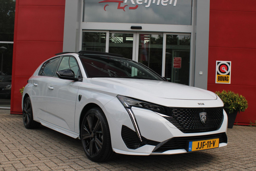 Peugeot 308 1.2 Hybrid 145PK AUTOMAAT GT | PANORAMA SCHUIF/KANTEL DAK | AFNEEMBARE TREKHAAK | NAVIGATIE | SENSATION PACK: FOCAL HIFI SYSTEM (PREMIUM HIFI SYSTEEM MET 10 SPEAKERS)/DRAADLOZE TELEFOONLADER | 360° VISION & DRIVE ASSIST PLUS PACK: ACHTERUITRIJCAMERA 360° VISEOPARK 3 (4 CAMERA'S)/PARKEERHULP VOOR EN ACHTER/ANTI DIEFSTAL ALARM/PEUGEOT i-COCKPIT MET CONFIGUREERBAAR 3D-INSTRUMENTENPANEEL/CLEAN CABIN | ALCANTARA EXECUTIVE PACK: BEKLEDING ALCANTARA/KUNSTLEDER INCL. ELEKTRISCH BEDIENBARE AGR STOEL EN MASSAGE OP BEIDE VOORSTOELEN | 18" LICHTMETALEN VELGEN "PORTLAND" | NAVIGATI