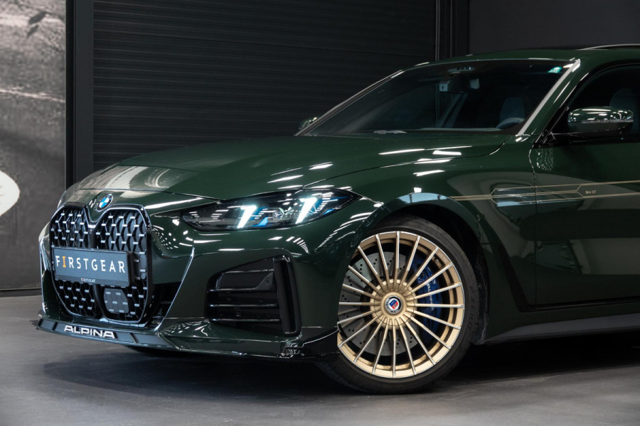 Alpina B4 GT Gran Coupe *Nr. 50 / Brewster Green / Schuif-/kanteldak / Harman Kardon / Standverwarming / Keyless / HUD / Surround-View*