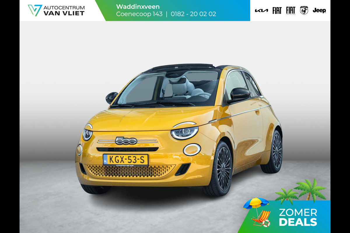 Fiat 500C Hybrid La Prima Cabrio | Clima | LED | PDC | JBL Premium Audio | 17" | Camera | Canneloni Ivory/Piombo interieur