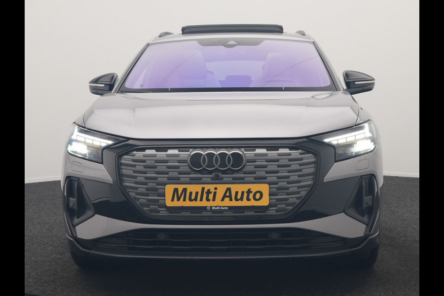 Audi Q4 e-tron 50 Quattro Edition One 2x S Line 77 kWh 300pk Dealer O.H. | Panodak | Head Up | Adaptive Cruise | Matrix LED | Camera | Lederen Sportstoelen Memory & Verwarmd | Keyless | Apple Carplay | Blis | DAB | 21"L.M |