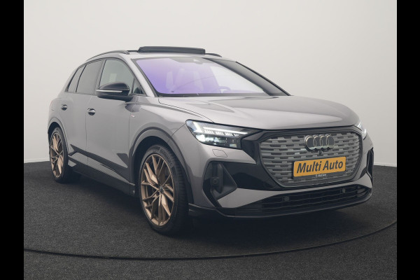 Audi Q4 e-tron 50 Quattro Edition One 2x S Line 77 kWh 300pk Dealer O.H. | Panodak | Head Up | Adaptive Cruise | Matrix LED | Camera | Lederen Sportstoelen Memory & Verwarmd | Keyless | Apple Carplay | Blis | DAB | 21"L.M |