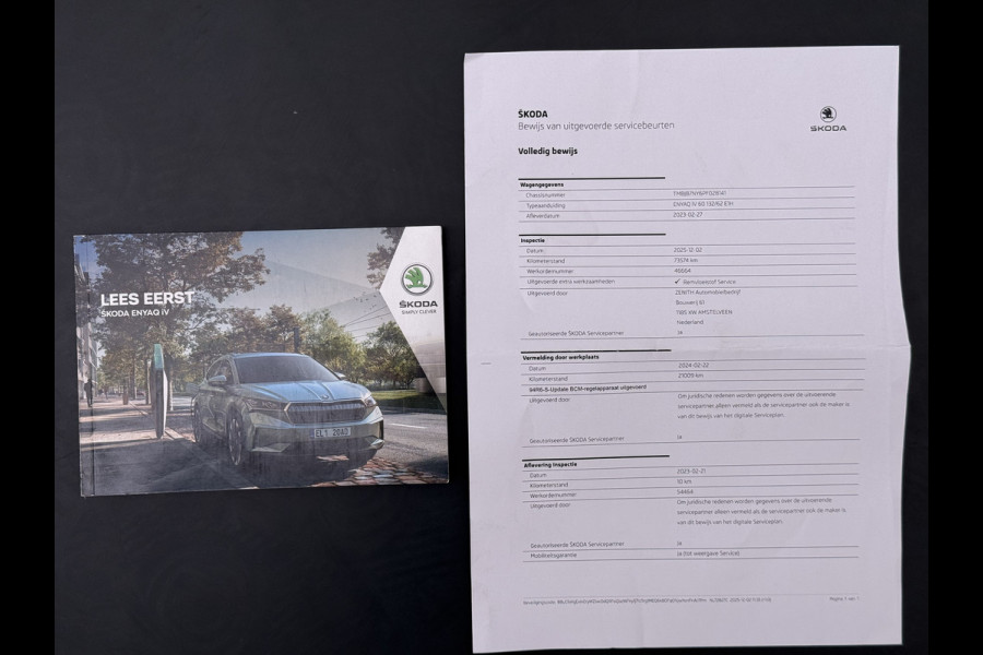 Škoda ENYAQ iV 60 SOH 92% Warmtepomp Panoramadak Adap.Cruise 3-Zone Stoelverwarming Keyless advanced Ecc Pdc Android Auto Apple Carplay Privacy Glas Lmv Led Isofix Lane Assist Verkeersbord herkenning 1e Eigenaar Dealeronderhouden Origineel Nederlandse Auto