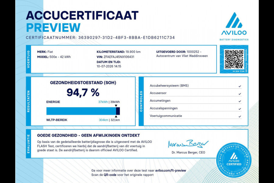 Fiat 500E Cabrio Icon 42 kWh | SOH 94,7% | Comfort Pack | 17" | Winter Pack | Draadloos laden Smartphone