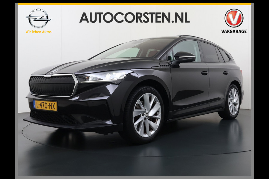 Škoda ENYAQ iV 60 Panoramadak Trekhaak Leder Adap.Cruise Stoel+Stuur+Achterbankverwarming Camera 3-Zone Ecc SOH 90% Keyless Navi Pdc Elek.Achterklep Apple Carplay Android Auto P-Assist Privacy Glas Led Lmv 20" 1.000KG Trekgewicht 1e Eigenaar Origineel Nederlandse Auto Zeer compleet