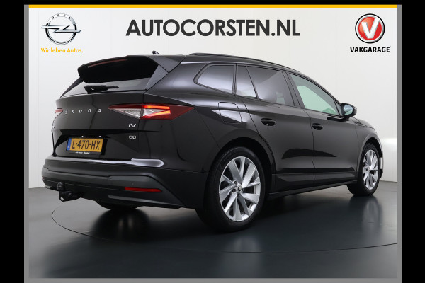 Škoda ENYAQ iV 60 Panoramadak Trekhaak Leder Adap.Cruise Stoel+Stuur+Achterbankverwarming Camera 3-Zone Ecc SOH 90% Keyless Navi Pdc Elek.Achterklep Apple Carplay Android Auto P-Assist Privacy Glas Led Lmv 20" 1.000KG Trekgewicht 1e Eigenaar Origineel Nederlandse Auto Zeer compleet