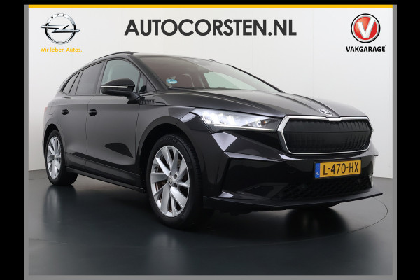 Škoda ENYAQ iV 60 Panoramadak Trekhaak Leder Adap.Cruise Stoel+Stuur+Achterbankverwarming Camera 3-Zone Ecc SOH 90% Keyless Navi Pdc Elek.Achterklep Apple Carplay Android Auto P-Assist Privacy Glas Led Lmv 20" 1.000KG Trekgewicht 1e Eigenaar Origineel Nederlandse Auto Zeer compleet