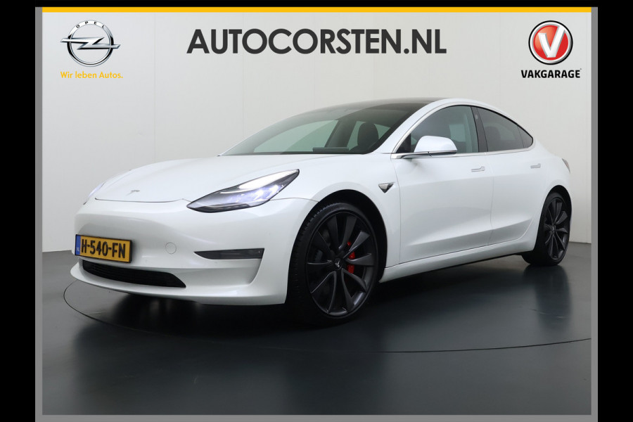 Tesla Model 3 Performance 513PK AWD **FSD** Panoramadak Navi Camera's Leder Stoelverwarming Navi Ecc Adap.Cruise Pdc Led Lmv 20" Google-Maps Elek.Stoelen+Memory Remote App Bediening Premium Audio