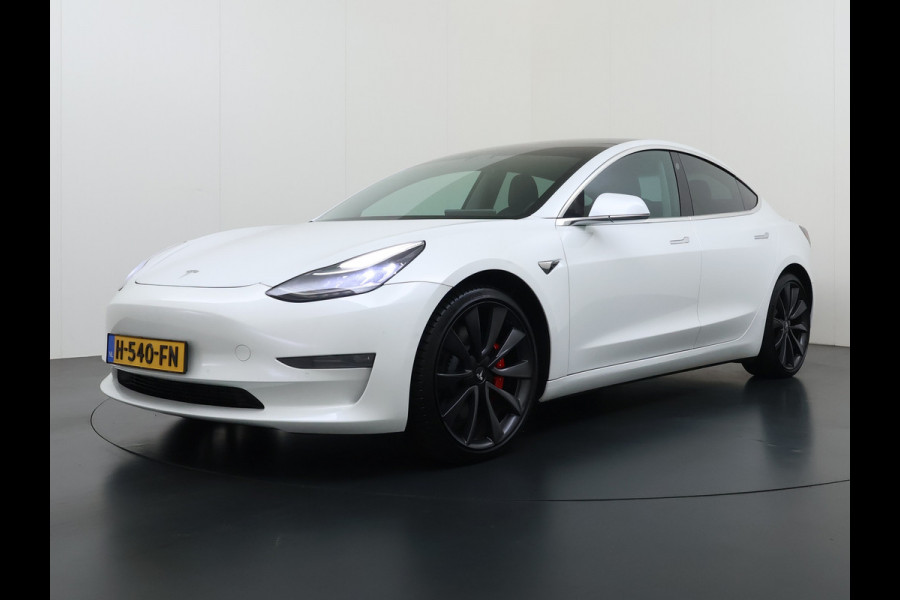 Tesla Model 3 Performance 513PK AWD **FSD** Panoramadak Navi Camera's Leder Stoelverwarming Navi Ecc Adap.Cruise Pdc Led Lmv 20" Google-Maps Elek.Stoelen+Memory Remote App Bediening Premium Audio