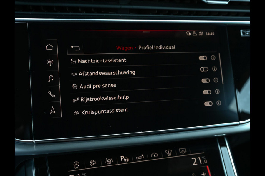 Audi Q8 55 TFSI quattro Pro Line Plus | Panoramadak | Night-Vision | Achterasbesturing | HUD | Luchtvering | B&O | Stoelmassage + Ventilatie | Camera | Soft-Close | Ambiance Interieur | Adaptive Cruise |