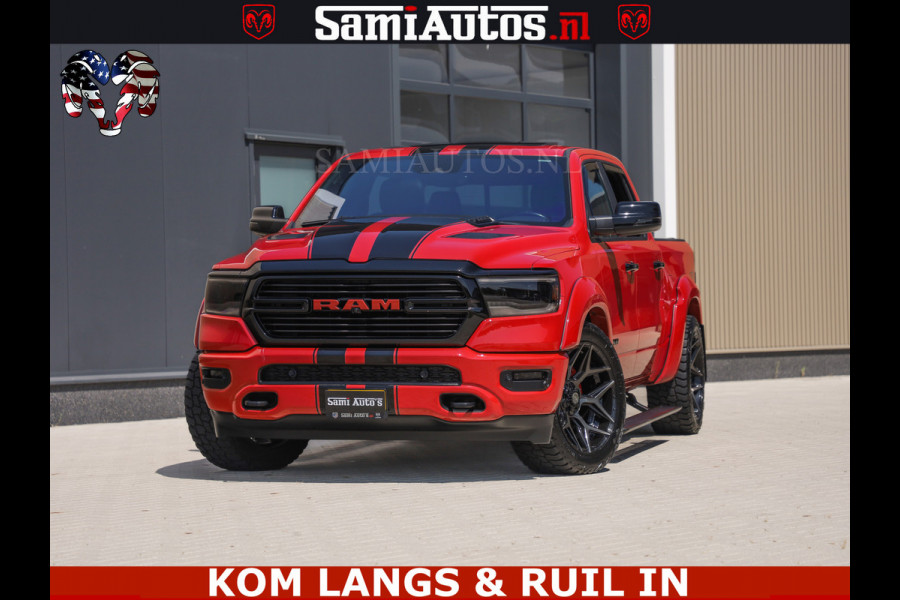 Dodge Ram GT TRX PACK | 5.7 V8 HEMI | FLAME RED | HULK PACK | LUCHTVERING | MEGA DIK | DC | DUBBLE CABINE | 5 PERSOONS | CREW CAB | GRIJS KENTEKEN | TRAIN HORN | EERSTE EIGENAAR | ORIGINEEL NEDERLANDSE AUTO | WIDE BODY | De specialist in Amerikaanse pick‑ups in Nederland en Europa.