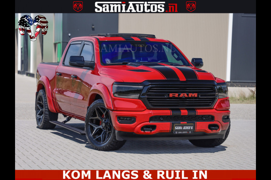 Dodge Ram GT TRX PACK | 5.7 V8 HEMI | FLAME RED | HULK PACK | LUCHTVERING | MEGA DIK | DC | DUBBLE CABINE | 5 PERSOONS | CREW CAB | GRIJS KENTEKEN | TRAIN HORN | EERSTE EIGENAAR | ORIGINEEL NEDERLANDSE AUTO | WIDE BODY | De specialist in Amerikaanse pick‑ups in Nederland en Europa.