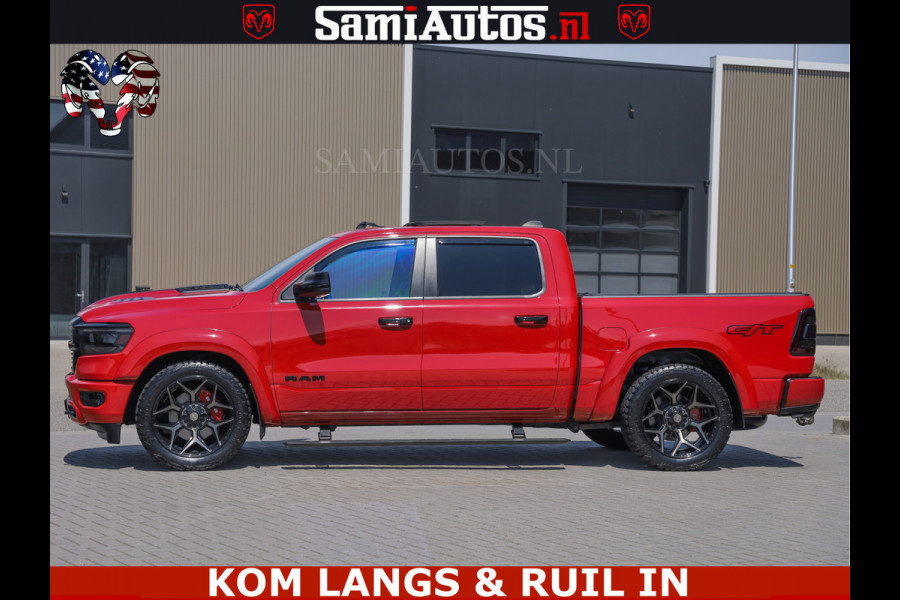 Dodge Ram GT TRX PACK | 5.7 V8 HEMI | FLAME RED | HULK PACK | LUCHTVERING | MEGA DIK | DC | DUBBLE CABINE | 5 PERSOONS | CREW CAB | GRIJS KENTEKEN | TRAIN HORN | EERSTE EIGENAAR | ORIGINEEL NEDERLANDSE AUTO | WIDE BODY | De specialist in Amerikaanse pick‑ups in Nederland en Europa.