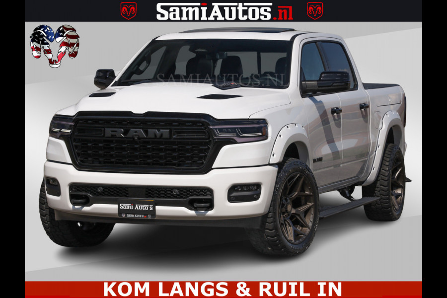 Dodge Ram LIMITED H.O 540PK 706Nm | Massage + Full Option | De Meest Luxe en Volle Pick-Up in zijn Klasse | Comfortabele Dubbele Cabine met Royale 5 Zitplaatsen | BPM vrij | Nu Leverbaar uit Voorraad | Voorraad Nr 2336 - 7700 | De specialist in Amerikaanse pick‑ups in Nederland en Europa.