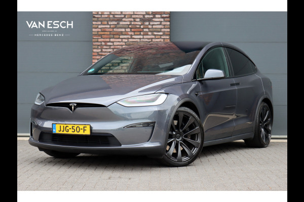 Tesla Model X Plaid AWD 6p. 100kWh | 1020pk | 71.500,- ex BTW | Luchtvering | Autopilot | Carbon | Trekhaak | Stoelventilatie | Leder | Sterrenhemel | Display Achter | Verwarmd Stuurwiel |