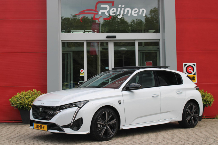 Peugeot 308 1.2 Hybrid 145PK AUTOMAAT GT | PANORAMA SCHUIF/KANTEL DAK | AFNEEMBARE TREKHAAK | NAVIGATIE | SENSATION PACK: FOCAL HIFI SYSTEM (PREMIUM HIFI SYSTEEM MET 10 SPEAKERS)/DRAADLOZE TELEFOONLADER | 360° VISION & DRIVE ASSIST PLUS PACK: ACHTERUITRIJCAMERA 360° VISEOPARK 3 (4 CAMERA'S)/PARKEERHULP VOOR EN ACHTER/ANTI DIEFSTAL ALARM/PEUGEOT i-COCKPIT MET CONFIGUREERBAAR 3D-INSTRUMENTENPANEEL/CLEAN CABIN | ALCANTARA EXECUTIVE PACK: BEKLEDING ALCANTARA/KUNSTLEDER INCL. ELEKTRISCH BEDIENBARE AGR STOEL EN MASSAGE OP BEIDE VOORSTOELEN | 18" LICHTMETALEN VELGEN "PORTLAND" | NAVIGATI