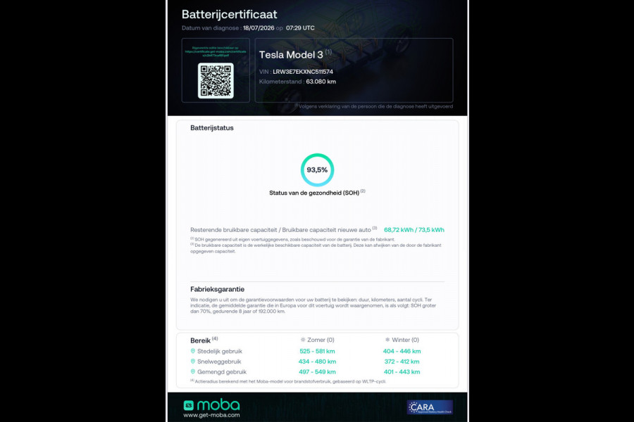 Tesla Model 3 Long Range AWD 75 kWh 94% SOH DUAL MOTOR
