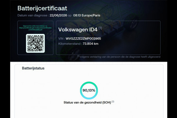 Volkswagen ID.4 First Edition 77 kWh SOH 90,13 %
