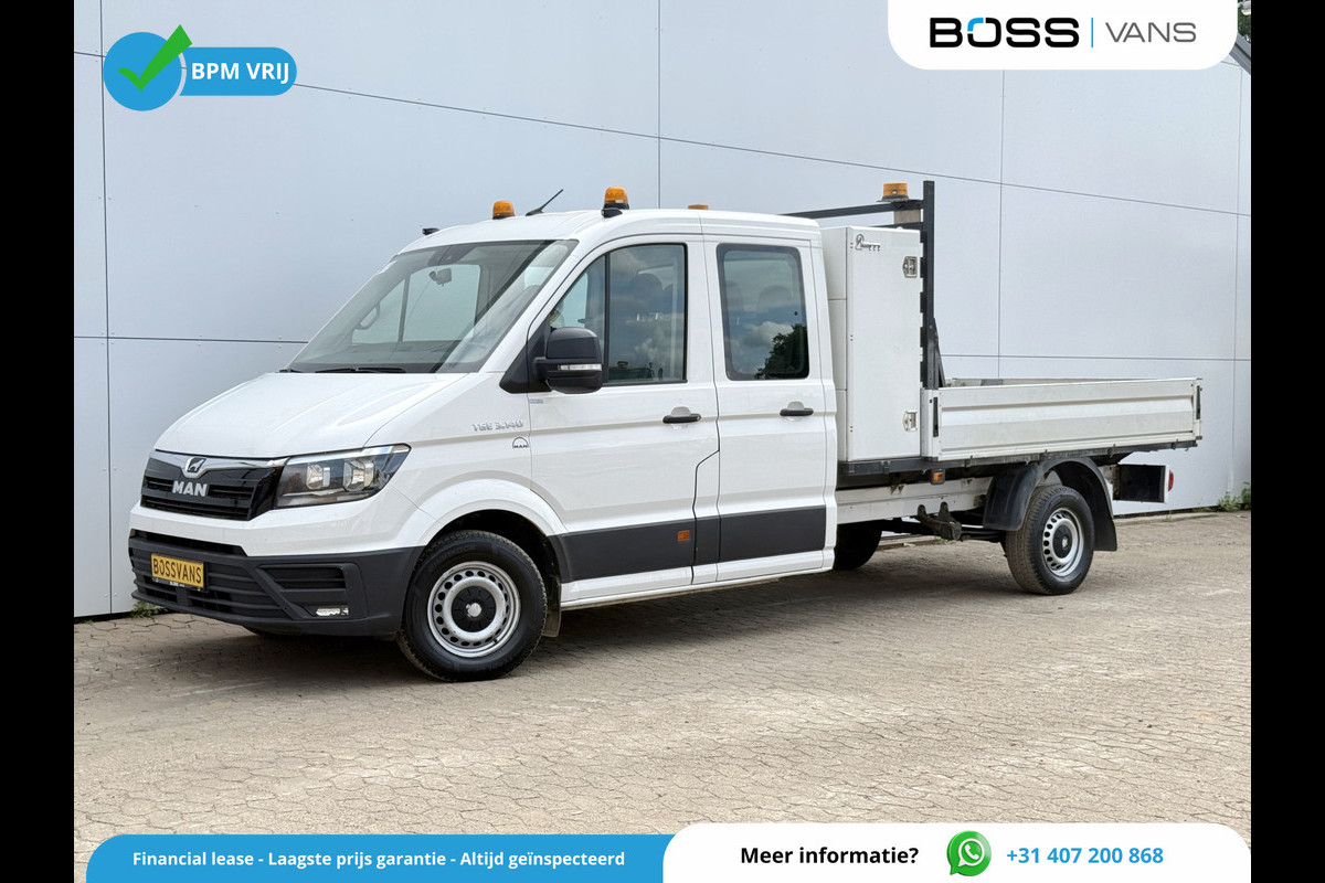 MAN TGE 3.140 2.0 TDI Automaat Open Laadbak Dubbele cabine 6-persoons Airco Trekhaak Navigatie Carplay Pritische Pickup Open Box