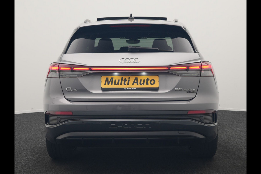 Audi Q4 e-tron 50 quattro S Line 82 kWh 299pk Dealer O.H | Trekhaak Af Fabriek | Panodak | Adaptive Cruise | Camera | Lederen Sportstoelen Memory & Verwarmd | Matrix LED | BLIS | Keyless | Navigatie | Virtual | DAB | 20"L.M |