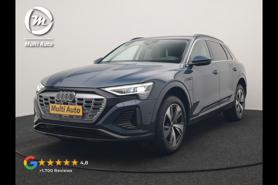 Audi Q8 e-tron 55 quattro S Line 114 kWh 408pk Dealer O.H | Trekhaak Afn. | Adaptive Cruise | Camera | Head Up | Matrix LED | Lederen Sportstoelen Memory & Ventilatie | Apple Carplay | Virtual | Stoelverwarming | Navigatie | DAB | 20"L.M |