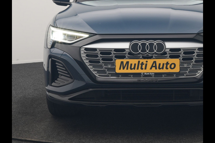Audi Q8 e-tron 55 quattro S Line 114 kWh 408pk Dealer O.H | Trekhaak Afn. | Adaptive Cruise | Camera | Head Up | Matrix LED | Lederen Sportstoelen Memory & Ventilatie | Apple Carplay | Virtual | Stoelverwarming | Navigatie | DAB | 20"L.M |