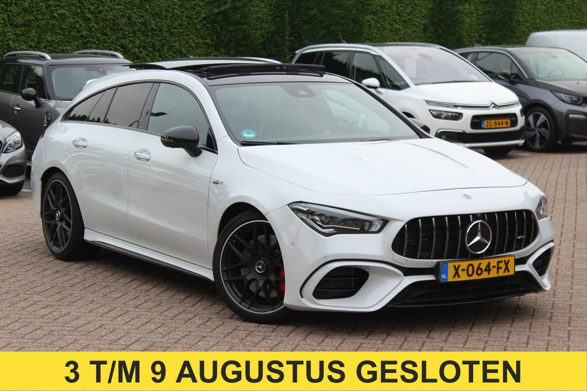 Mercedes-Benz CLA-Klasse Shooting Brake AMG 45 S 4MATIC+ Premium Plus 52.438 km! / Panoramadak / 360Camera / Sportuitlaat / Schaalstoelen / Burmester / DAB / Dodehoek / Matrix LED / Memory seats / Navigatie
