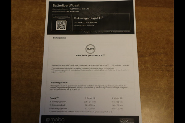 Volkswagen e-Golf E-DITION Navi / Climate / Pdc / Elekramen / Adap-Cruise / App-connect / SOH 89.64% /  Voldoende Apk /