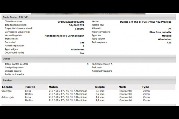 Dacia Duster 1.0 TCe Bi-Fuel LPG Prestige / Trekhaak / Pdc+Camera / Navigatie / Airco-ecc./ Radio multimedia / Apk 02-2027