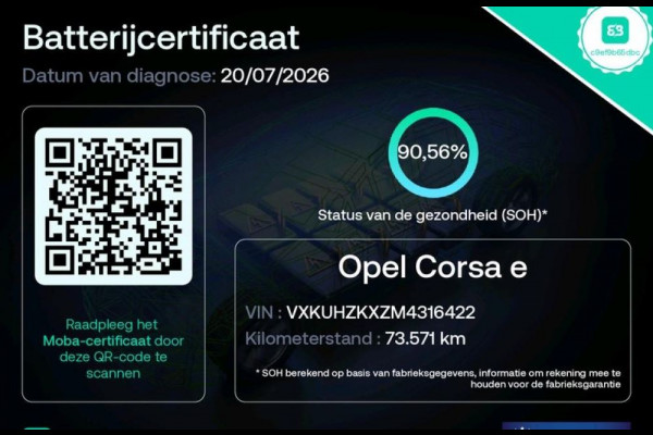 Opel CORSA-E 100kW / 50kWh Edition / SOH 90.6% / Airco-Ecc. / Cruise-ctr. / Apple Carplay Android / Navigatie via Usb