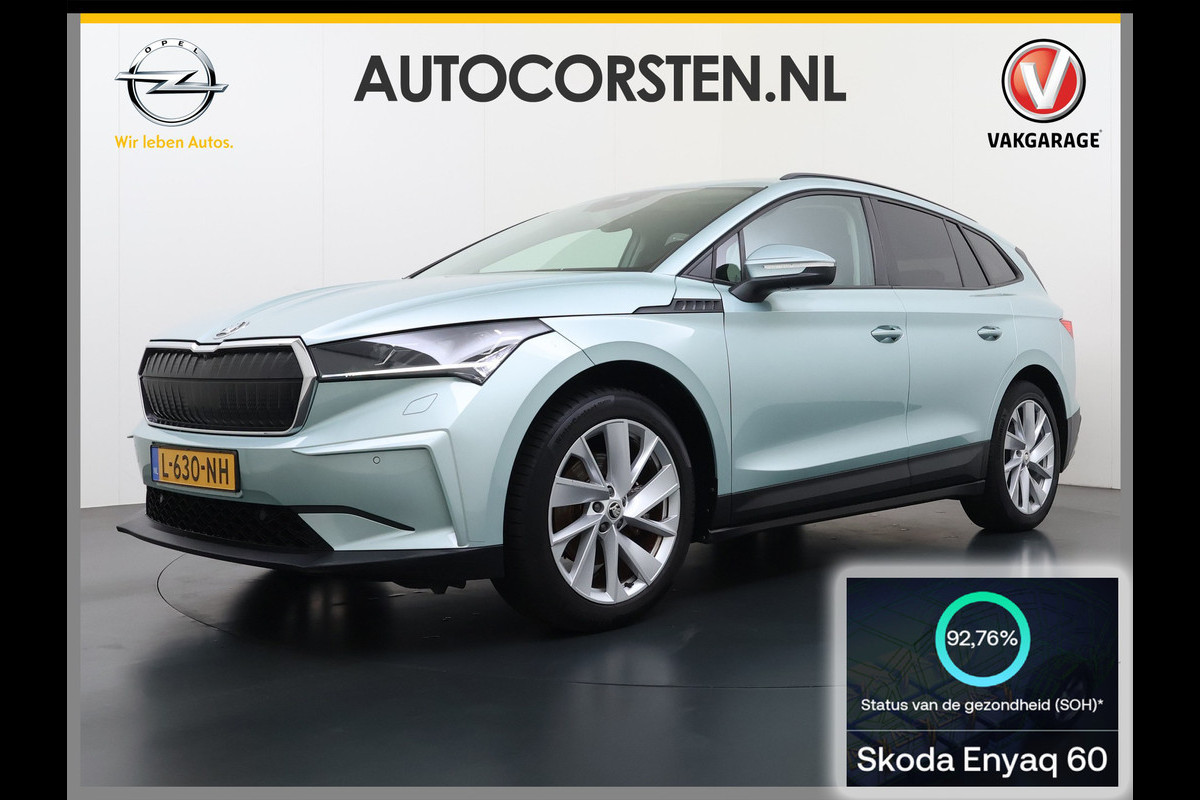 Škoda ENYAQ iV 60 First Edition SOH 92% 3-Zone Ecc Adap.Cruise Stoel+Stuurverwarming Elek.Stoel+Memory Camera Apple Camera Android Auto Navi Pd Keyless advanced Led Matrix Blind Spot Warning Lmv Privacy Glas Lane Assist DAB P-Assist GSM Draadloos laden Dealeronderhouden Origineel Nederlandse Auto