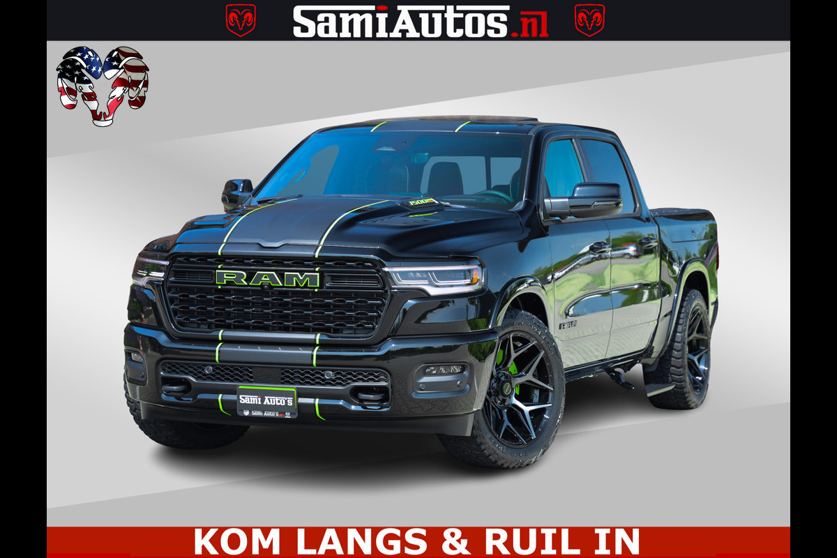 Dodge Ram Limited Night High Output 540HP 706Nm | Massage + Full Option | De Meest Luxe en Volle Pick-Up in zijn Klasse | Comfortabele Dubbele Cabine met Royale 5 Zitplaatsen | BPM vrij | Nu Leverbaar uit Voorraad | Voorraad Nr 2300 - 7689 | De specialist in Amerikaanse pick‑ups in Nederland en Europa.