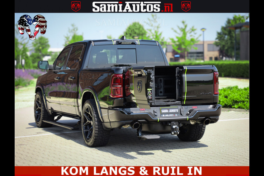 Dodge Ram Limited Night High Output 540HP 706Nm | Massage + Full Option | De Meest Luxe en Volle Pick-Up in zijn Klasse | Comfortabele Dubbele Cabine met Royale 5 Zitplaatsen | BPM vrij | Nu Leverbaar uit Voorraad | Voorraad Nr 2300 - 7689 | De specialist in Amerikaanse pick‑ups in Nederland en Europa.