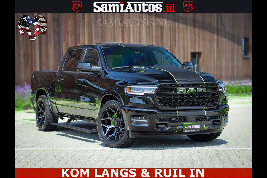 Dodge Ram Limited Night High Output 540HP 706Nm | Massage + Full Option | De Meest Luxe en Volle Pick-Up in zijn Klasse | Comfortabele Dubbele Cabine met Royale 5 Zitplaatsen | BPM vrij | Nu Leverbaar uit Voorraad | Voorraad Nr 2300 - 7689 | De specialist in Amerikaanse pick‑ups in Nederland en Europa.