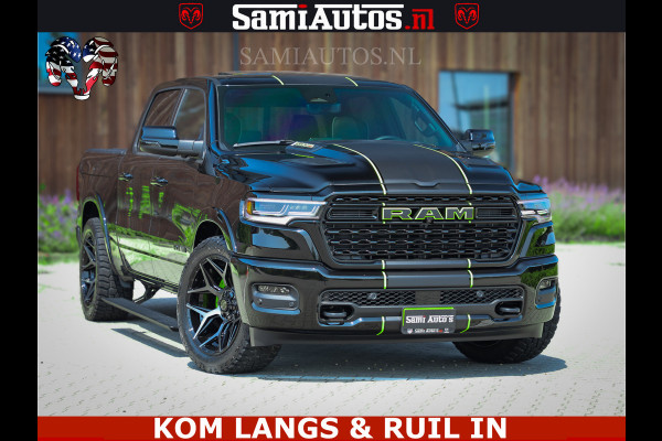 Dodge Ram Limited Night High Output 540HP 706Nm | Massage + Full Option | De Meest Luxe en Volle Pick-Up in zijn Klasse | Comfortabele Dubbele Cabine met Royale 5 Zitplaatsen | BPM vrij | Nu Leverbaar uit Voorraad | Voorraad Nr 2300 - 7689 | De specialist in Amerikaanse pick‑ups in Nederland en Europa.