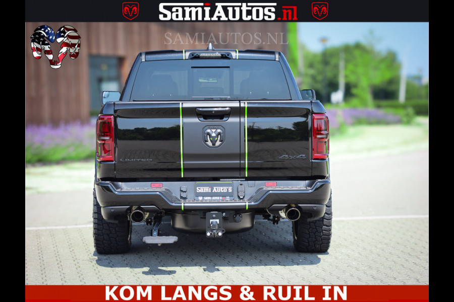 Dodge Ram Limited Night High Output 540HP 706Nm | Massage + Full Option | De Meest Luxe en Volle Pick-Up in zijn Klasse | Comfortabele Dubbele Cabine met Royale 5 Zitplaatsen | BPM vrij | Nu Leverbaar uit Voorraad | Voorraad Nr 2300 - 7689 | De specialist in Amerikaanse pick‑ups in Nederland en Europa.