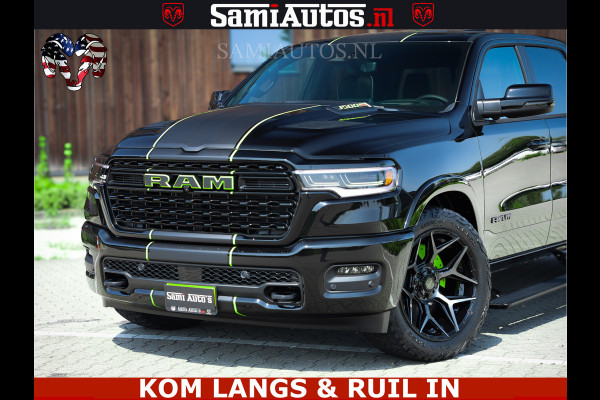 Dodge Ram Limited Night High Output 540HP 706Nm | Massage + Full Option | De Meest Luxe en Volle Pick-Up in zijn Klasse | Comfortabele Dubbele Cabine met Royale 5 Zitplaatsen | BPM vrij | Nu Leverbaar uit Voorraad | Voorraad Nr 2300 - 7689 | De specialist in Amerikaanse pick‑ups in Nederland en Europa.