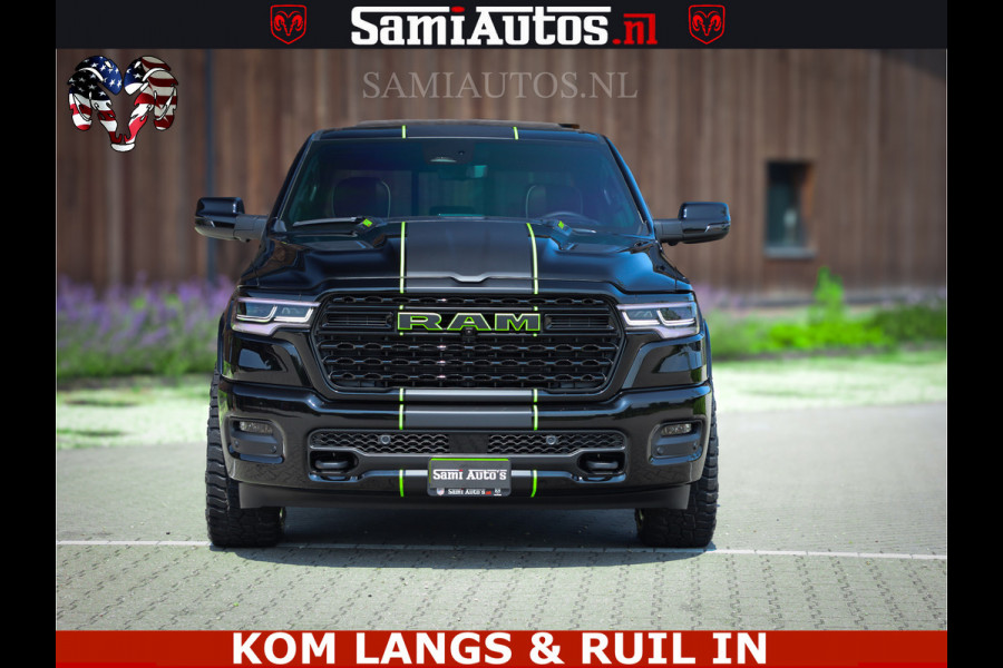 Dodge Ram Limited Night High Output 540HP 706Nm | Massage + Full Option | De Meest Luxe en Volle Pick-Up in zijn Klasse | Comfortabele Dubbele Cabine met Royale 5 Zitplaatsen | BPM vrij | Nu Leverbaar uit Voorraad | Voorraad Nr 2300 - 7689 | De specialist in Amerikaanse pick‑ups in Nederland en Europa.