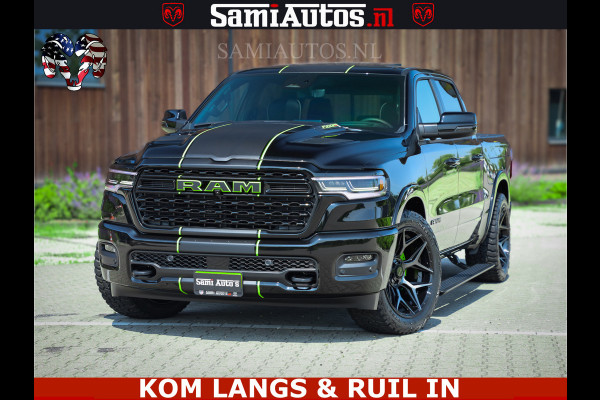 Dodge Ram Limited Night High Output 540HP 706Nm | Massage + Full Option | De Meest Luxe en Volle Pick-Up in zijn Klasse | Comfortabele Dubbele Cabine met Royale 5 Zitplaatsen | BPM vrij | Nu Leverbaar uit Voorraad | Voorraad Nr 2300 - 7689 | De specialist in Amerikaanse pick‑ups in Nederland en Europa.