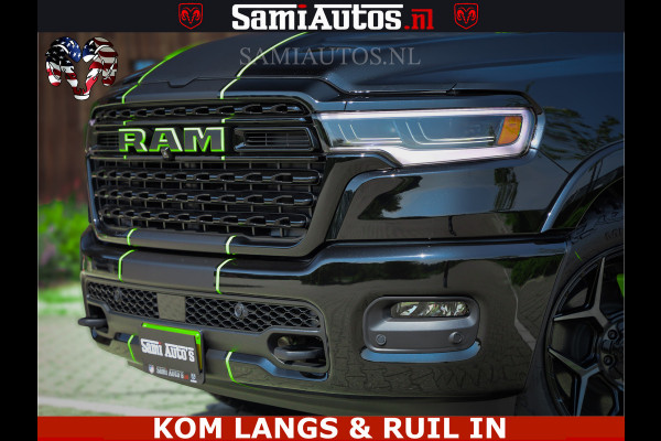 Dodge Ram Limited Night High Output 540HP 706Nm | Massage + Full Option | De Meest Luxe en Volle Pick-Up in zijn Klasse | Comfortabele Dubbele Cabine met Royale 5 Zitplaatsen | BPM vrij | Nu Leverbaar uit Voorraad | Voorraad Nr 2300 - 7689 | De specialist in Amerikaanse pick‑ups in Nederland en Europa.