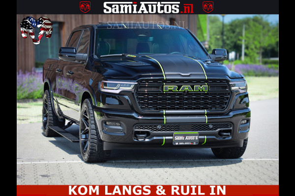 Dodge Ram Limited Night High Output 540HP 706Nm | Massage + Full Option | De Meest Luxe en Volle Pick-Up in zijn Klasse | Comfortabele Dubbele Cabine met Royale 5 Zitplaatsen | BPM vrij | Nu Leverbaar uit Voorraad | Voorraad Nr 2300 - 7689 | De specialist in Amerikaanse pick‑ups in Nederland en Europa.