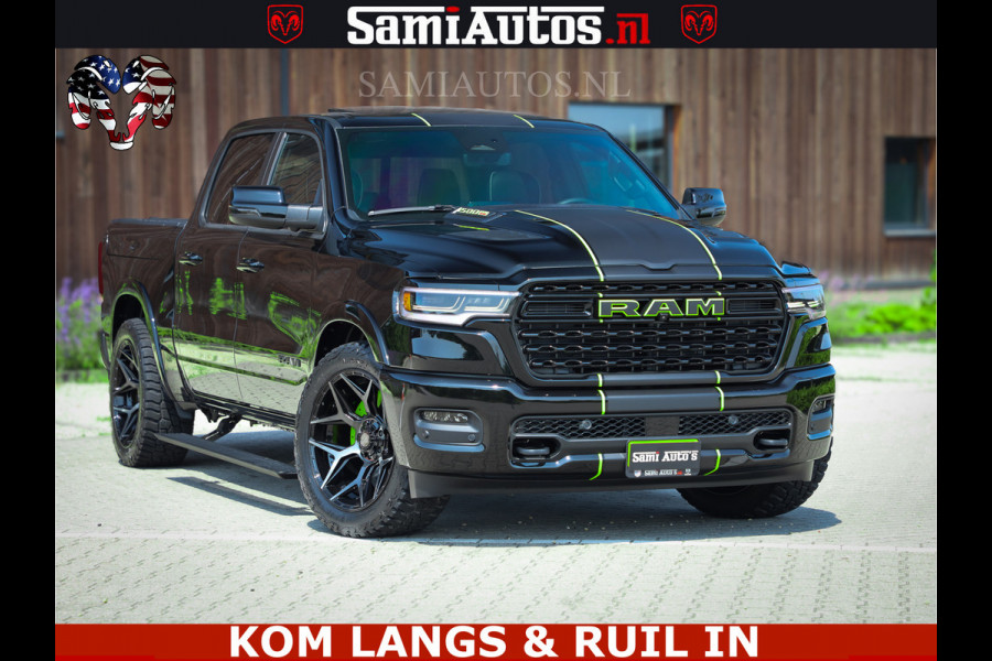 Dodge Ram Limited Night High Output 540HP 706Nm | Massage + Full Option | De Meest Luxe en Volle Pick-Up in zijn Klasse | Comfortabele Dubbele Cabine met Royale 5 Zitplaatsen | BPM vrij | Nu Leverbaar uit Voorraad | Voorraad Nr 2300 - 7689 | De specialist in Amerikaanse pick‑ups in Nederland en Europa.