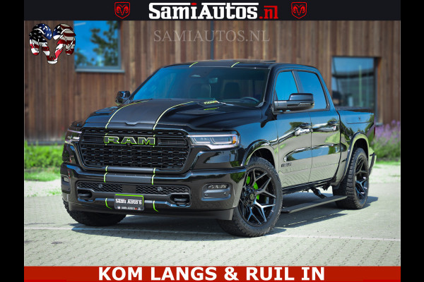 Dodge Ram Limited Night High Output 540HP 706Nm | Massage + Full Option | De Meest Luxe en Volle Pick-Up in zijn Klasse | Comfortabele Dubbele Cabine met Royale 5 Zitplaatsen | BPM vrij | Nu Leverbaar uit Voorraad | Voorraad Nr 2300 - 7689 | De specialist in Amerikaanse pick‑ups in Nederland en Europa.