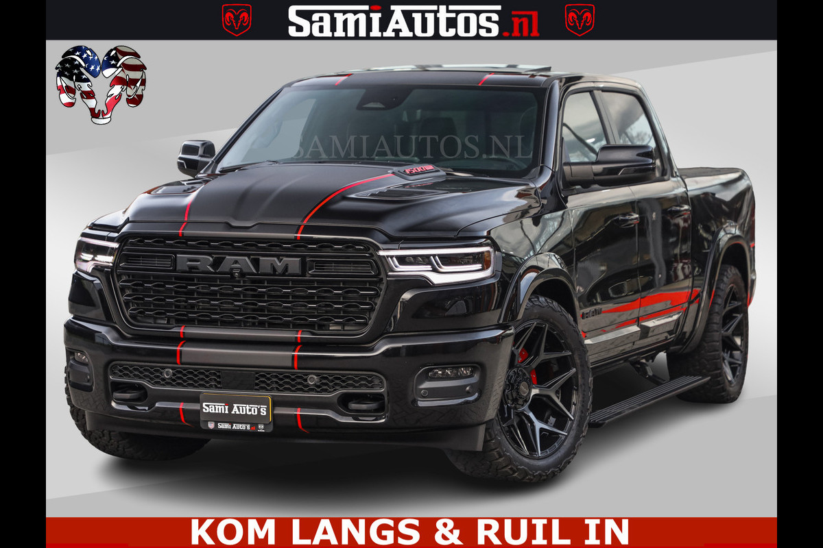 Dodge Ram LIMITED 2026 5.7 V8 HEMI | MAXIMAAL UITGERUST | NETTO PRIJS EXCL BPM / BTW | DUBBELE CABINE | 5 PERSOONS | DC | Allernieuwste Limited uitvoering – volledig uitgerust met alle opties, inclusief MWK en normale laadbak.